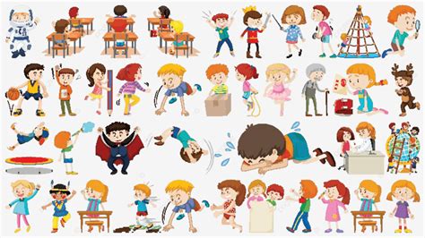 Set Of Cute Kids Cartoon Character Character Study Cartoon Vector ...