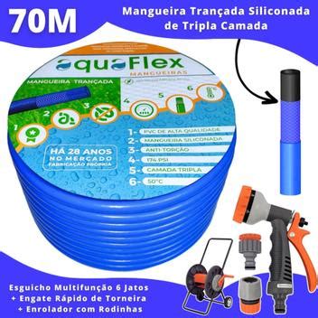 Mangueira Para Quintal Tripla Camada 70 Metros AquaFlex Azul