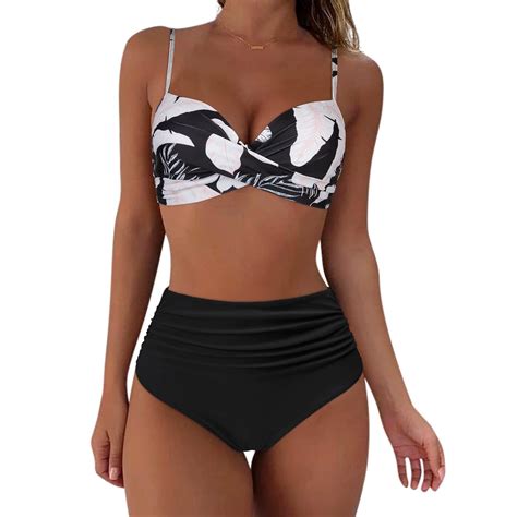 Towed Women S Bikini Sets Two Piece Swimsuit High Waisted V Neck Twist Front Adjustable