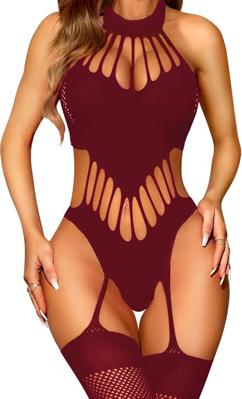 RSLOVE Womens Fishnet Bodystocking Sexy Exotic Lingerie Bodysuit One