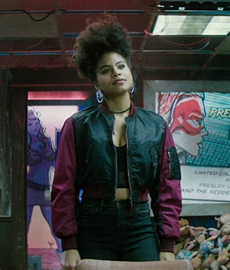 Deadpool 2 Domino Zazie Beetz Satin Bomber Jacket