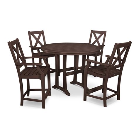 Polywood Braxton 5 Piece Nautical Trestle Arm Chair Counter Set Authenteak