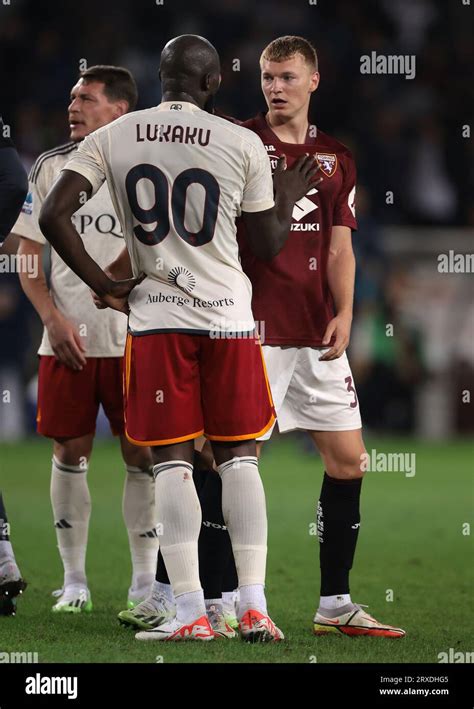 Turin Italy 24th Sep 2023 Romelu Lukaku Of AS Roma Discusses With