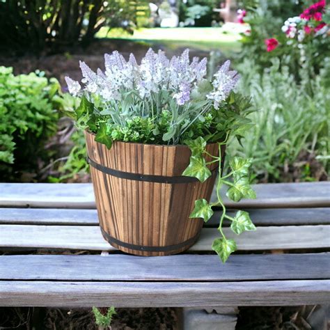 Square Aged Wood Barrel Planter Rustic Whisky Barrel Planters Retro