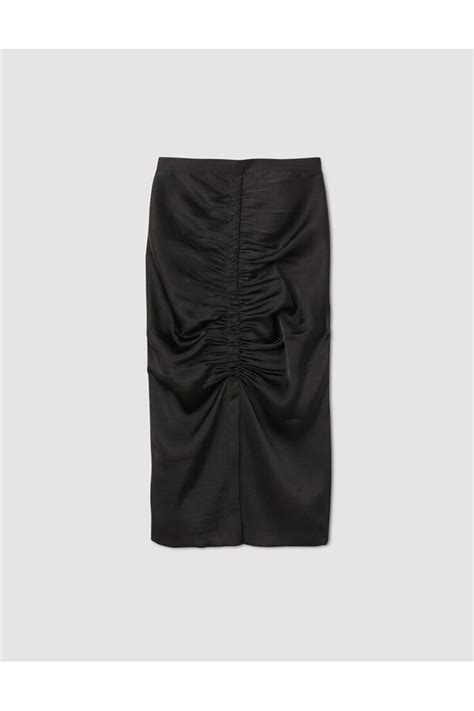 Sandro Satin Effect Midi Skirt Black Editorialist