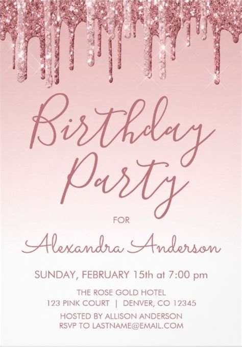 Rose Gold Sparkle Glitter Any Age Birthday Invitation Zazzle