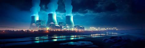 Premium Ai Image Nuclear Power Plant At Night Illuminated At Night