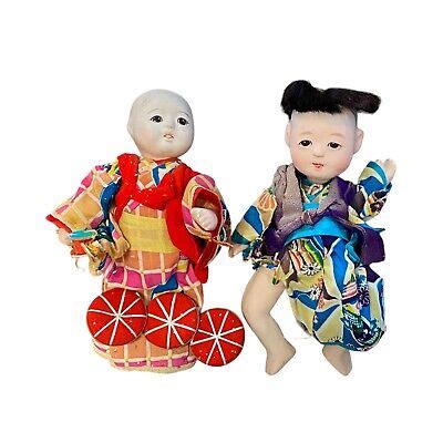 VTG Pair Of 1940s Ichimatsu Dolls Japanese Gofun Composite Boy Baby