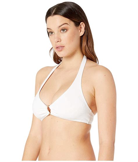 Michael Michael Kors Iconic Solids Logo Ring Halter Bikini Top White