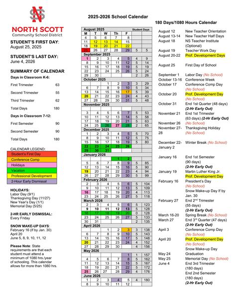 North Scott Community School District IA Calendar 25-26 Revised [pdf