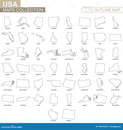 Outline Maps Of USA States Collection Cartoon Vector | CartoonDealer.com #140994253