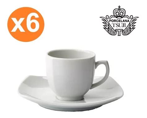 Taza Pocillo Cafe Y Plato Cuadrado Porcelana Tsuji Set X En Venta En