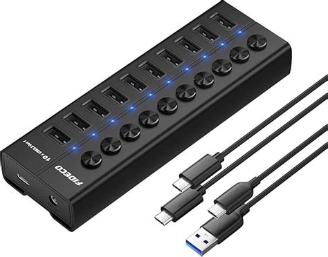 FIDECO 10 Port USB 3 2 Gen 1 Hub Mit Netzteil 48W USB Verteiler