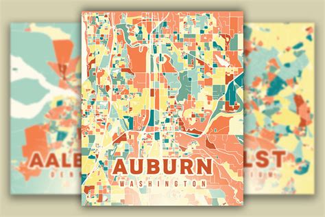 Auburn Washington Colorful Map Graphic by Poster Boutique · Creative ...