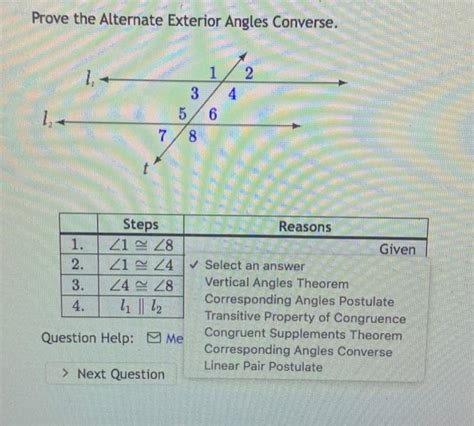 Solved Prove The Alternate Exterior Angles Converse 1 4 T