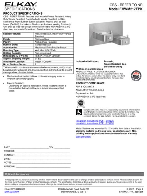 Fillable Online SPECIFICATIONS OBS REFER TO NR Model EHWM217FPK Fax