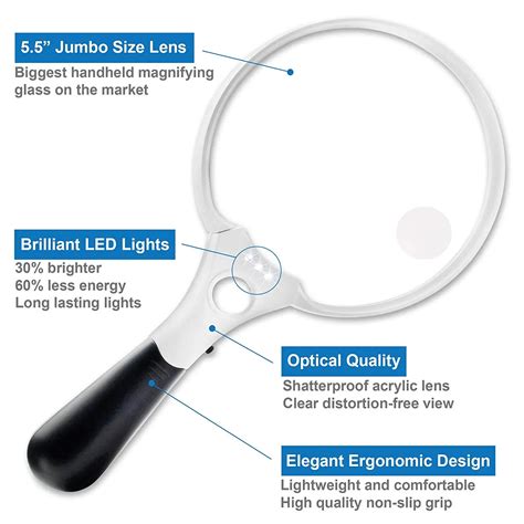 Hand Held Magnifier Size Lens Combination Design With 3 Small Led Lights Magnifying Glass Buy