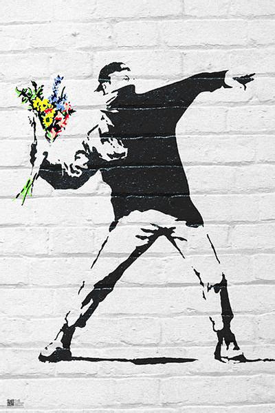 Poster print with frame Banksy street art - Graffiti Throwing Flow ...