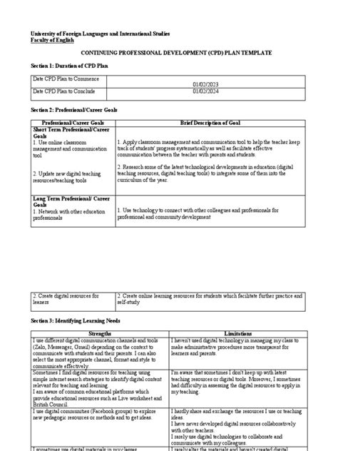 CPD Plan Template | PDF | Educational Technology | Teachers