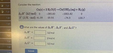 Solved Consider the reaction: Ca(s)+2H2O(ℓ)→Ca(OH)2(aq)+H2( | Chegg.com