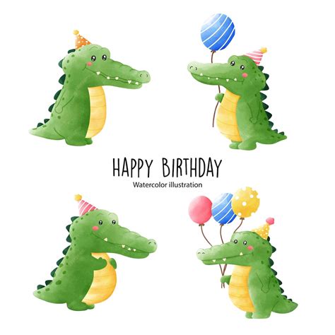 Premium Vector Watercolor Cute Crocodile Birthday Party Vector