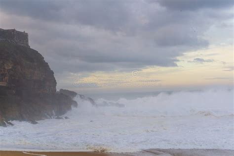 View from the Cliff To the Waves in Nazare Stock Image - Image of wave ...