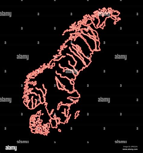 Neon Map Of Scandinavia Red Color Vector Illustration Image Flat Style