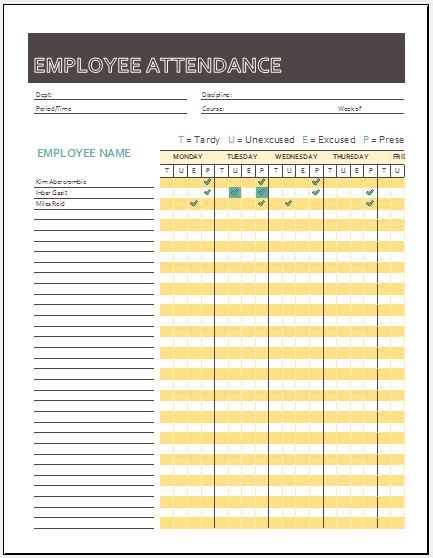 Monthly Attendance Sheet for Employees for MS Excel