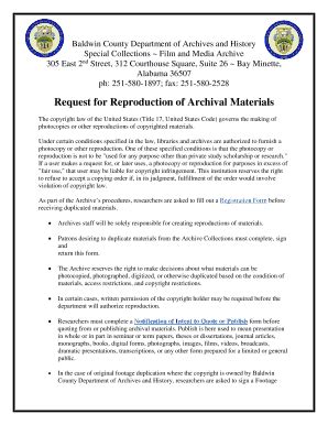 Fillable Online Baldwincountyal Request For Reproduction Of Archival