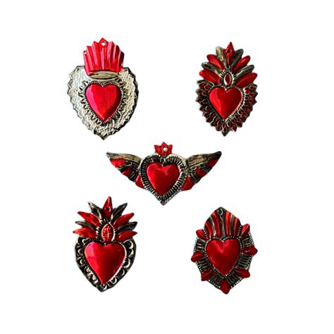 Mexican Tin Hearts Tin Ornaments Milagros Tin Sacred Heart - Etsy in ...