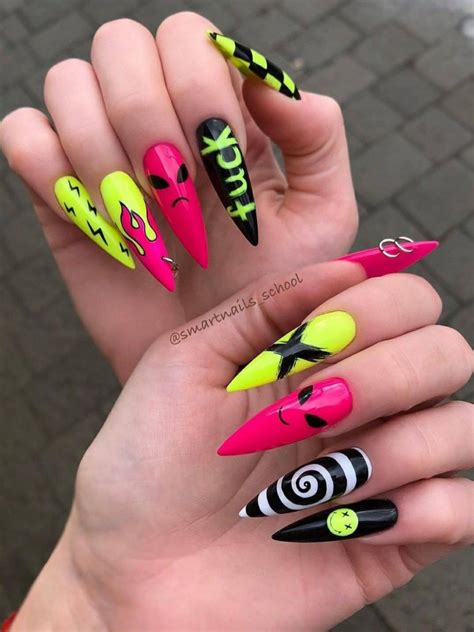 Pin By Jenna Alexis On Nails Rave Nails Punk Nails Goth Nails