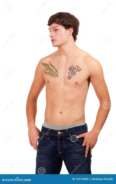 Shirtless Man With Tattoos Stock Image Image Of Jeans 16173455