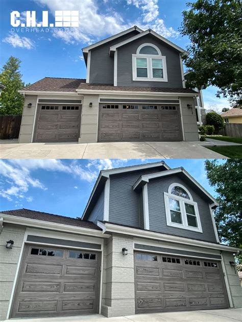 Two Garages Side By Side With The Same Color Paint On Them And One Is Gray