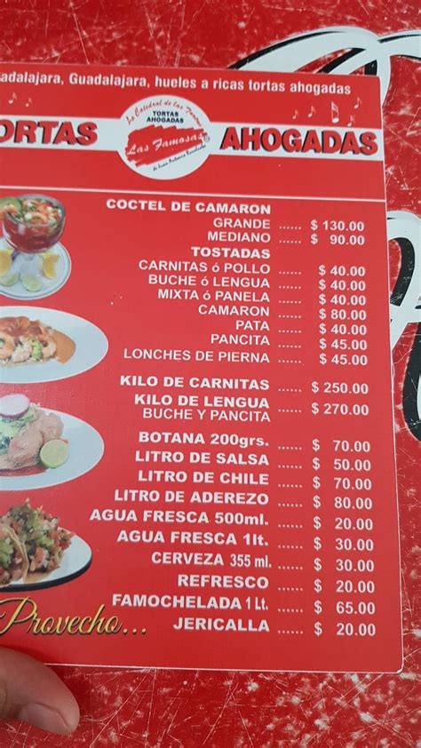 Carta Del Restaurante Tortas Ahogadas Las Famosas Guadalajara Avenida Patria 2546 A