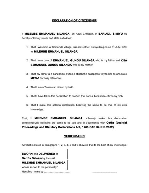 Sample Of Statutory Declaration Form