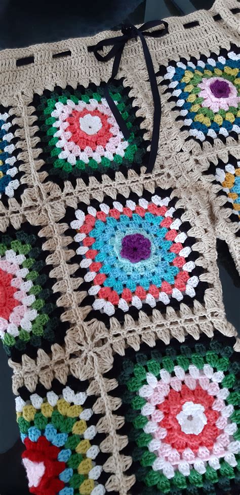 Crochet Granny Square Motif Pants Boho Hippie Pants Festival Etsy