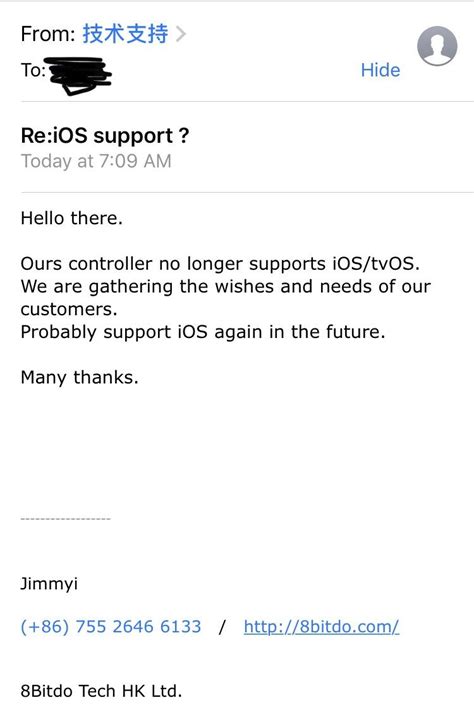 My response from 8bitdo on iOS compatibly : r/8bitdo