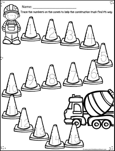 Practice Tracing Numbers With These Cute Construction Worksheets For