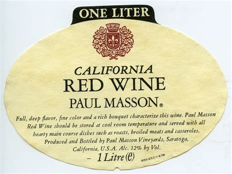 Paul Masson Red Wine Label Nd Living Histories