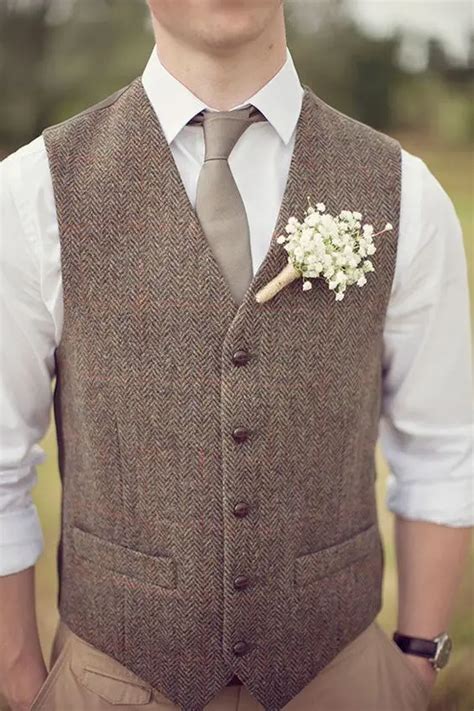 Brown Wool Herringbone Tweed Vests Custom Made Mens Suit Vest Slim