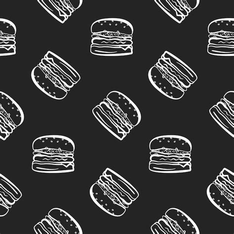 Patrón de comida rápida con hamburguesas sobre fondo negro Vector Premium