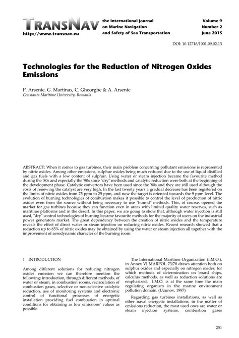 (PDF) Technologies for the Reduction of Nitrogen Oxides Emissions