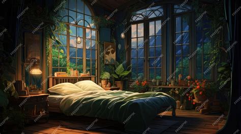 Premium AI Image | Cozy Bedroom Anime Illustration Background