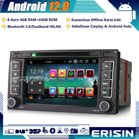 8 Kern Android 12 Autoradio GPS Navi DAB CarPlay OBD2 für VW T5