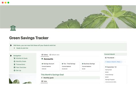 Green Savings Tracker Notion Template