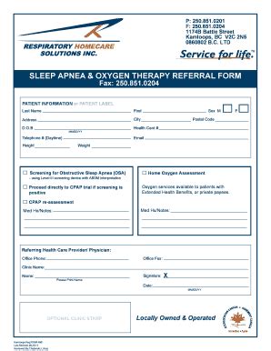 Fillable Online Sleep Apnea Oxygen Therapy Referral Form Fax