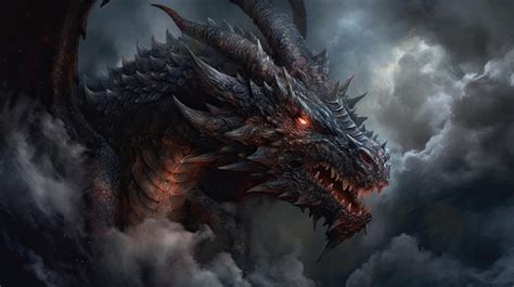 premium photo portrait  black dragon  smoke  fire
