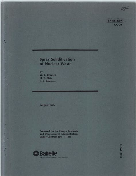 Spray Solidification Of Nuclear Waste Calciner Operation Unt