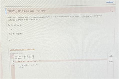 Solved Feedback Challengeactivity Nested Loops Chegg