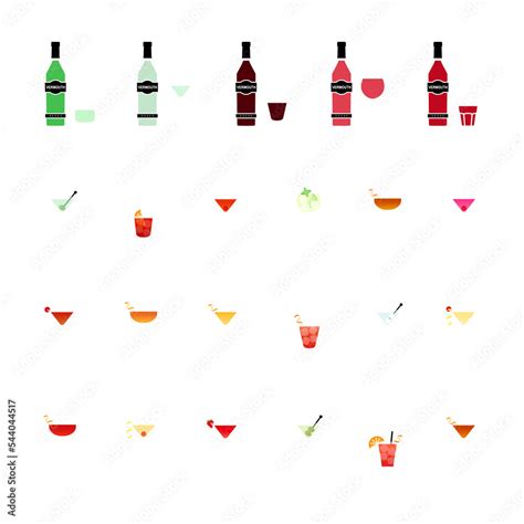 Types of vermouth and cocktails with vermouth, set of flat icons ...